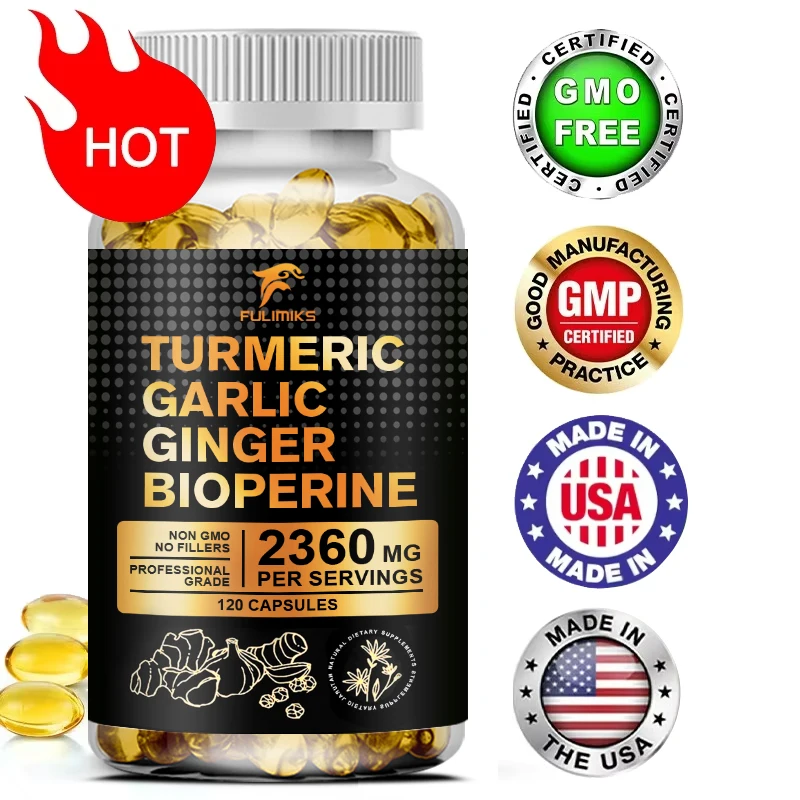 

Капсулы с имбирем с куркумой 4-в-1 по 2360 мг, для суставов, пищеварения и иммунитета, сверхсильное впитывание