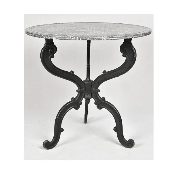 Vintage Wrought and Hammered Iron Pedestal Table with White Marble Top Highest Quality Metal Coffee Table for Hotel