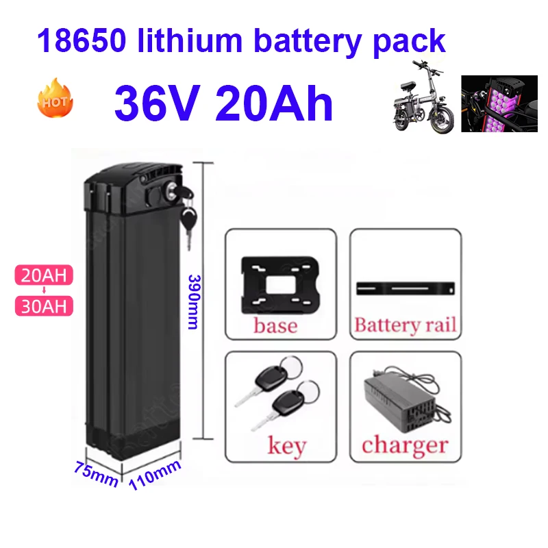 

Аккумулятор Silverbait на элементах 18650, 36В 20Ач/30Ач, со встроенной BMS, высокая емкость, подходит для электровелосипедов и складных велосипедов