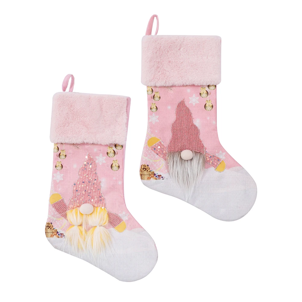 

2pcs Glowing Christmas Stockings Large Size Pink Non-woven Fabric Home Decor Tree Hanging Sock Pendants Children Gift