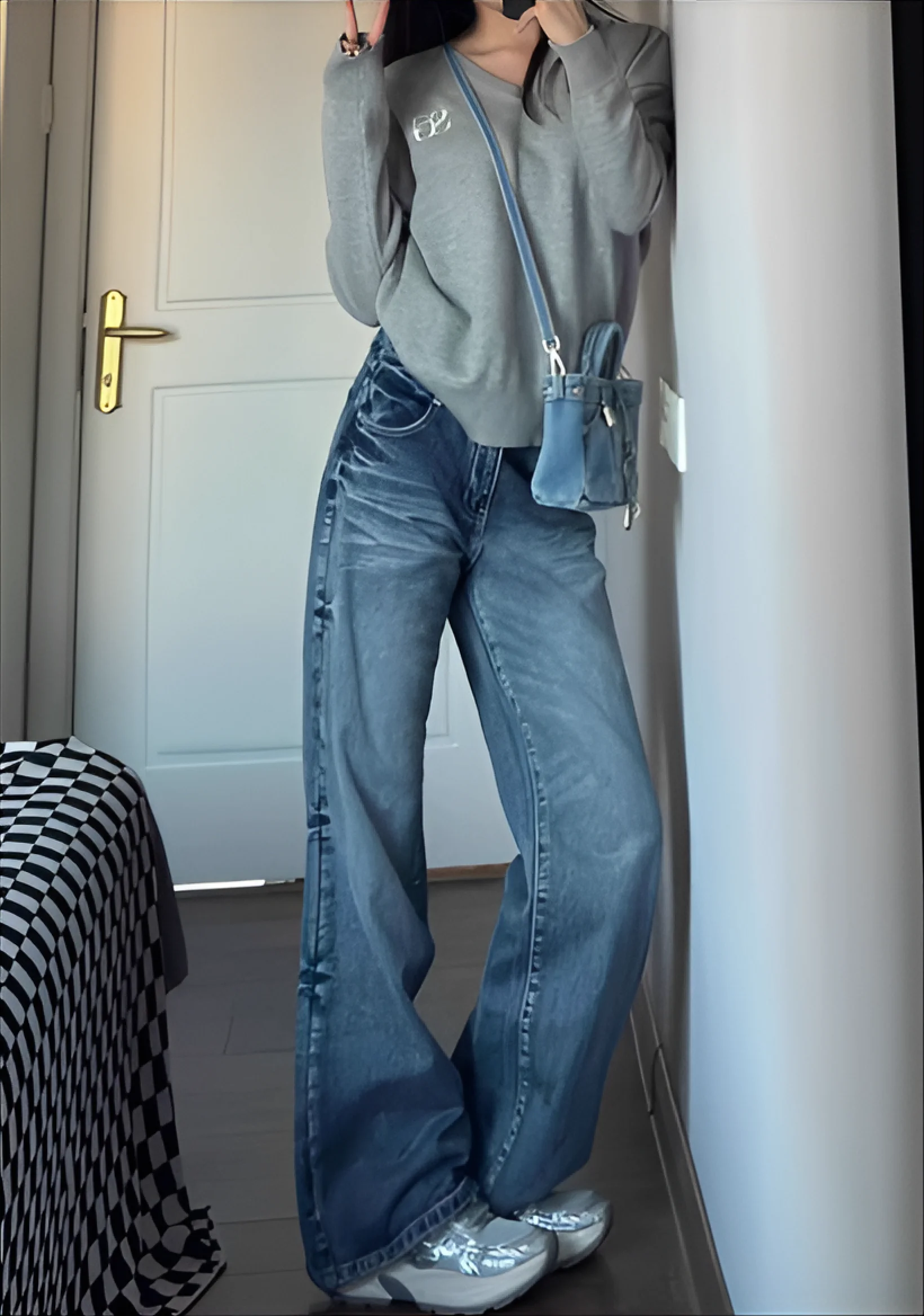 Bootcut Jeans Blue Women Trim Micro Flared Commuting Millennial Small Siamese Knot Holes Spice Tear Side Cut Waisted Cross Nine view 5