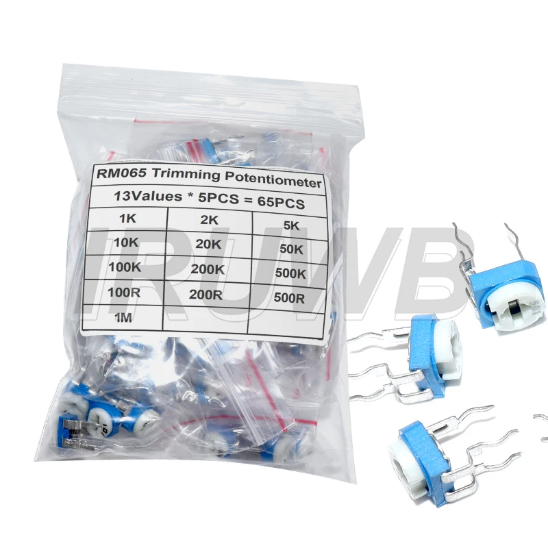 65PCS New RM-065 RM065 WH06-2 Variable Resistors Assorted Kit 13Type*5pcs Trimming Potentiometer 100R-1M