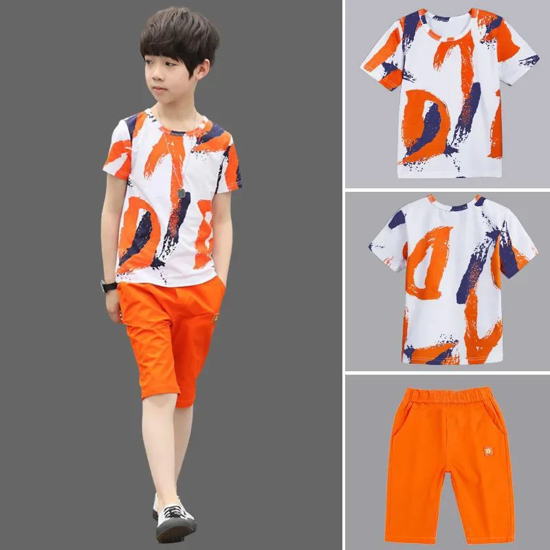 Summer Boys Clothes Sets T-Shirt + Pants Hip Hop Set Streetwear Baby Kids Tracksuit Children Clothing Suits 4 6 8 10 12 Years