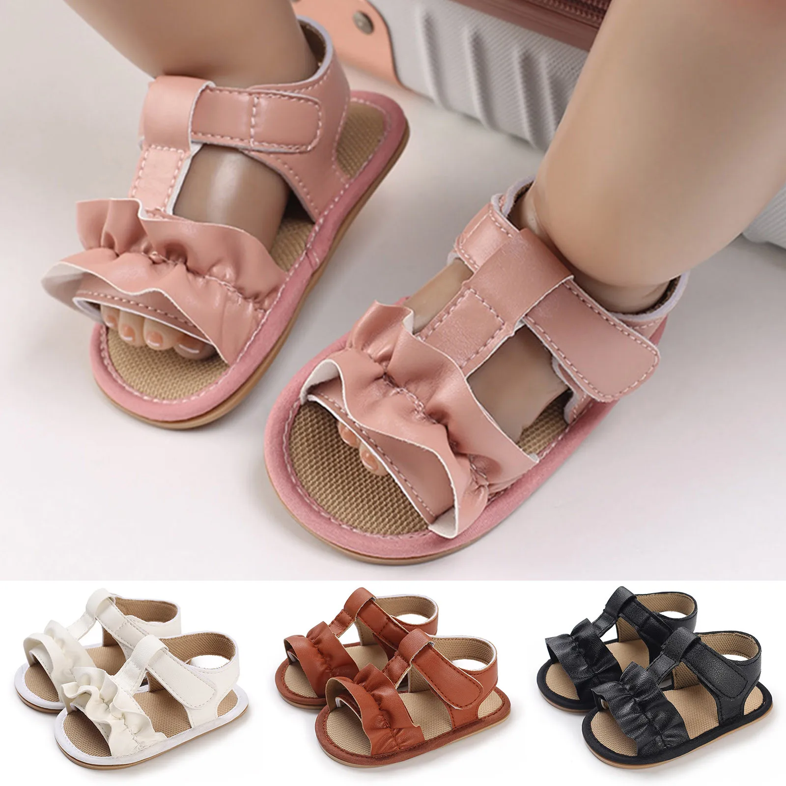 Summer Infant Baby Girls Shoes Fashion Sandals Toddler Flats Sandals Soft Rubber Sole Anti-Slip Flower Crib First Walker 0-18M