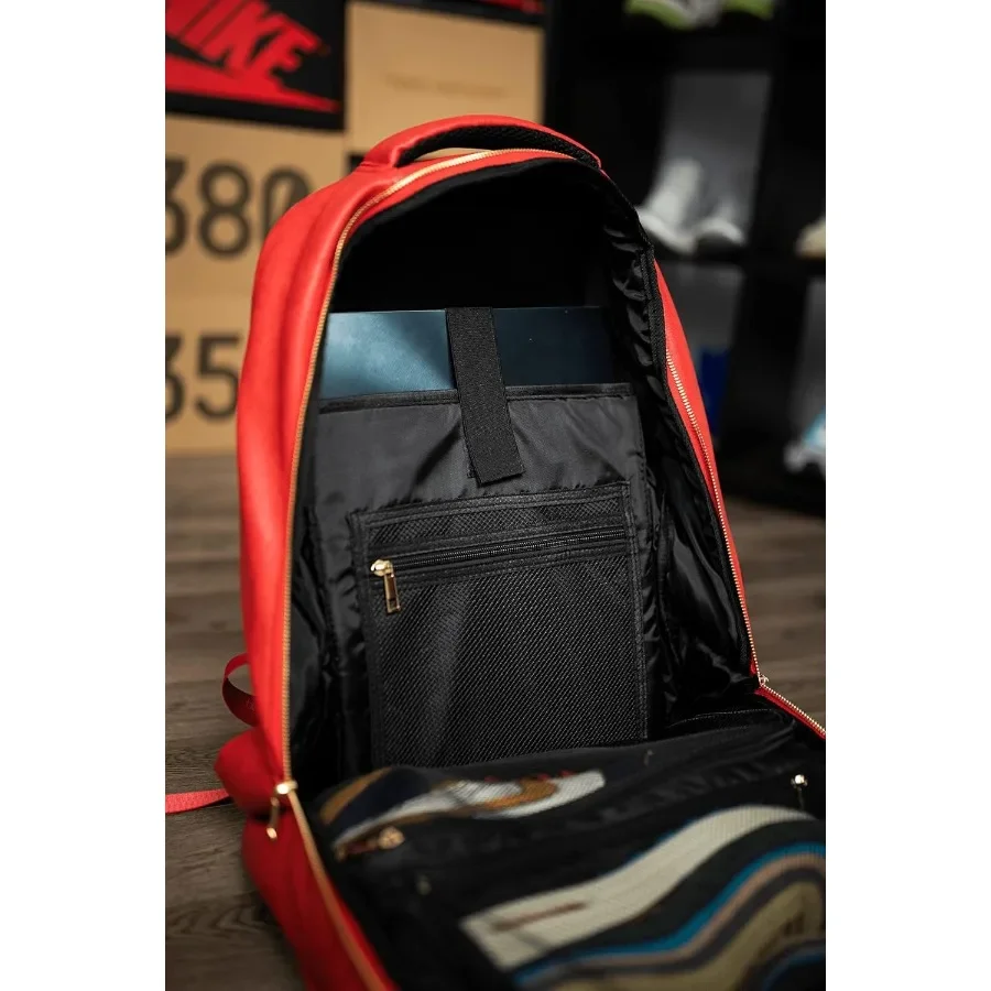 حقيبة ركاب جلدية ذات مقدمة واحدة للسفر متعددة الوظائف مع أجهزة الكمبيوتر المحمول ومقصورات الأحذية للرجال والنساء باللون الأحمر #4