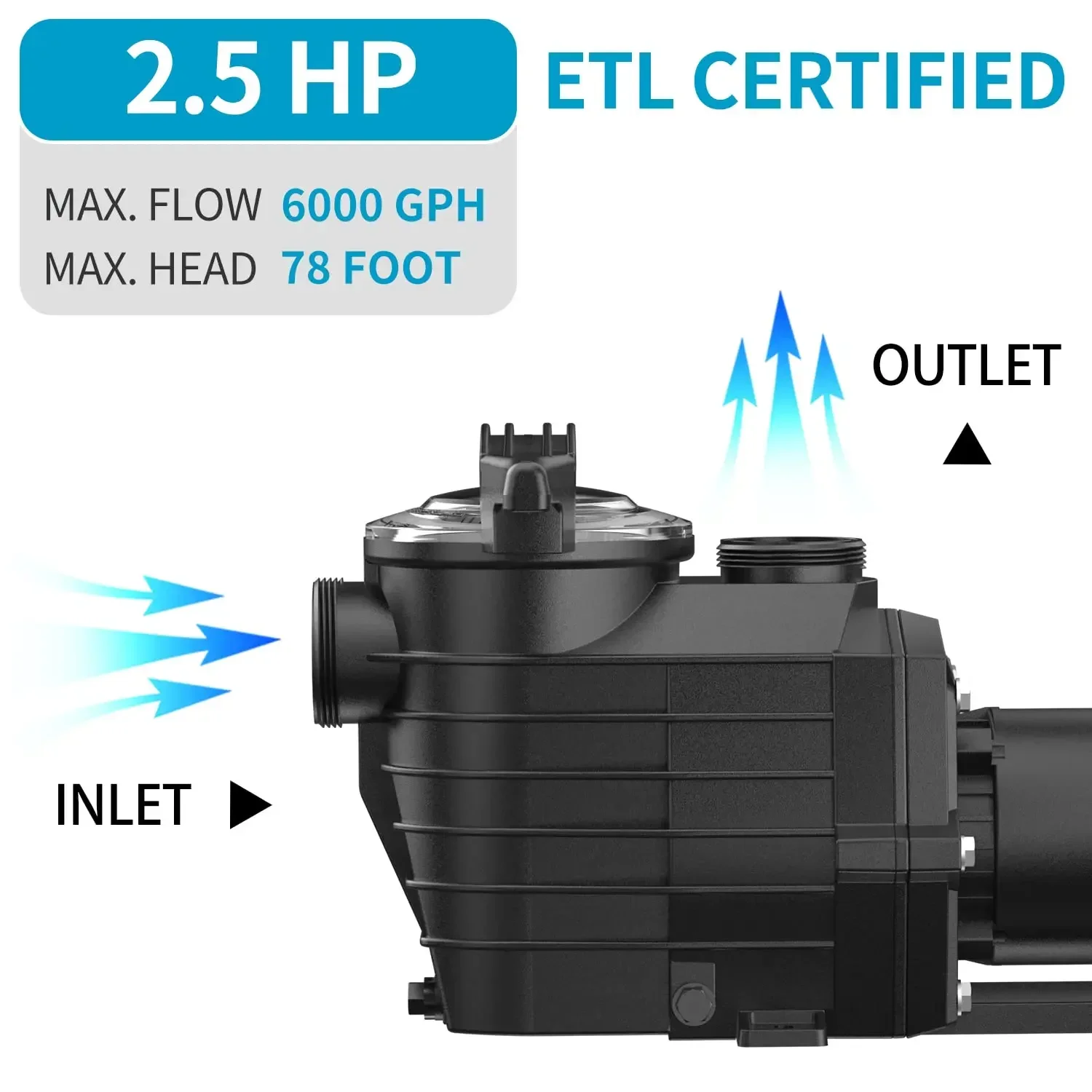 J20006E 2.5HP 6000GPH Pool Pumps Above Ground And Inground, 115v/230v Dual Voltage Swimming Pool Pumps