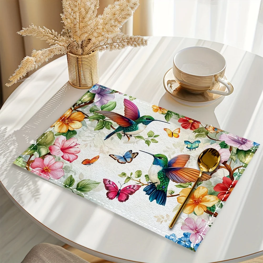 1pcs Placemats Tropical Hummingbird Floral Placemat Waterproof and Oil-Resistant Instagram-Worthy Restaurant Bar Counter Decor