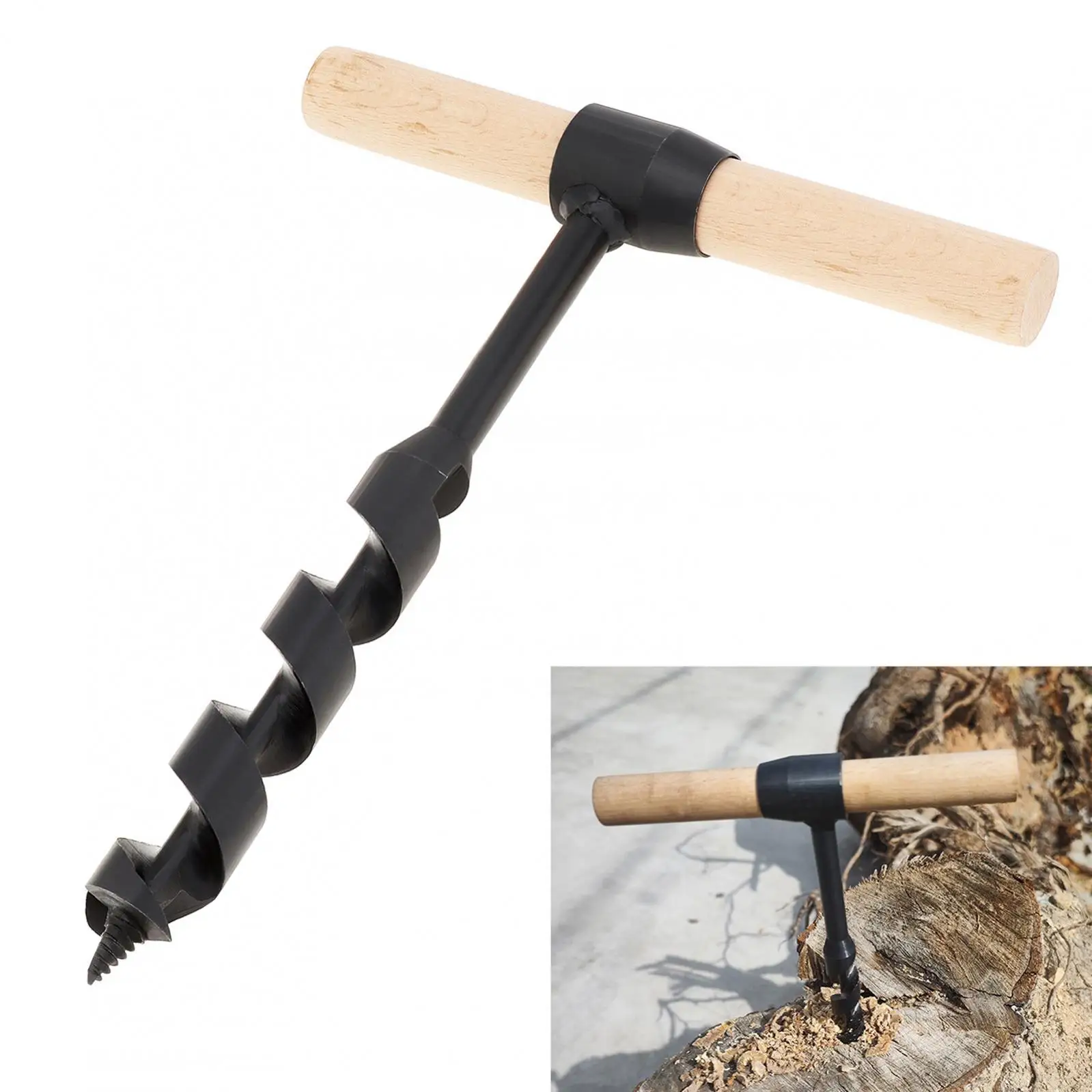 10-25mm Multipurpose Manual Survival Drill Bit Woodworking Hole Saw Bit with Wooden Stick Hand Auger, Hand Wood Auger Drill Bit