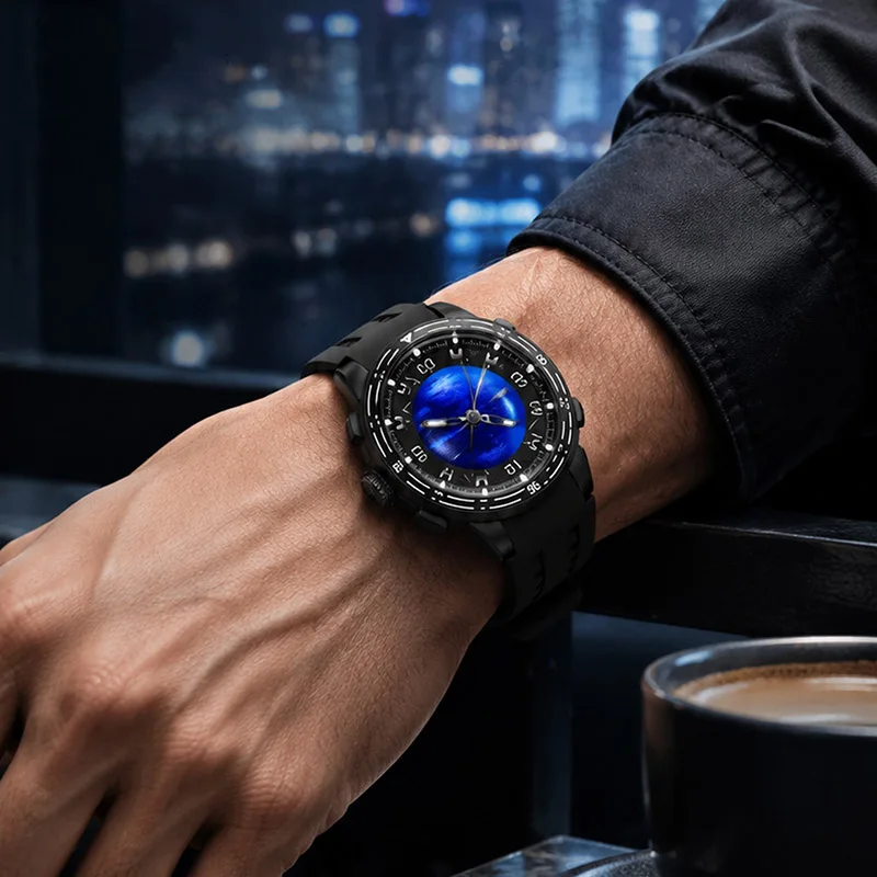PINDU Design Original Automatic Mechanical Watch Luxury Galaxy Planet Dial Stainless Steel Luminous Waterproof Watch Miyota 8215
