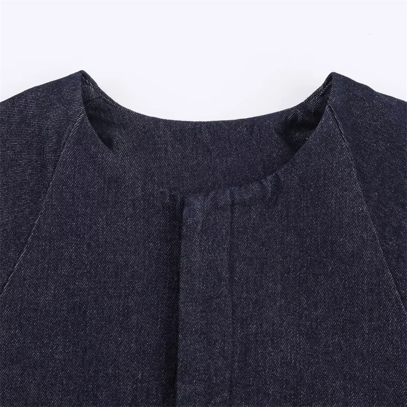 KEYANKETIAN الخريف جديد المرأة جولة الرقبة طويلة الأكمام هيم الرباط غسلها الدنيم رقيق الطيار سترة معطف المرأة #3