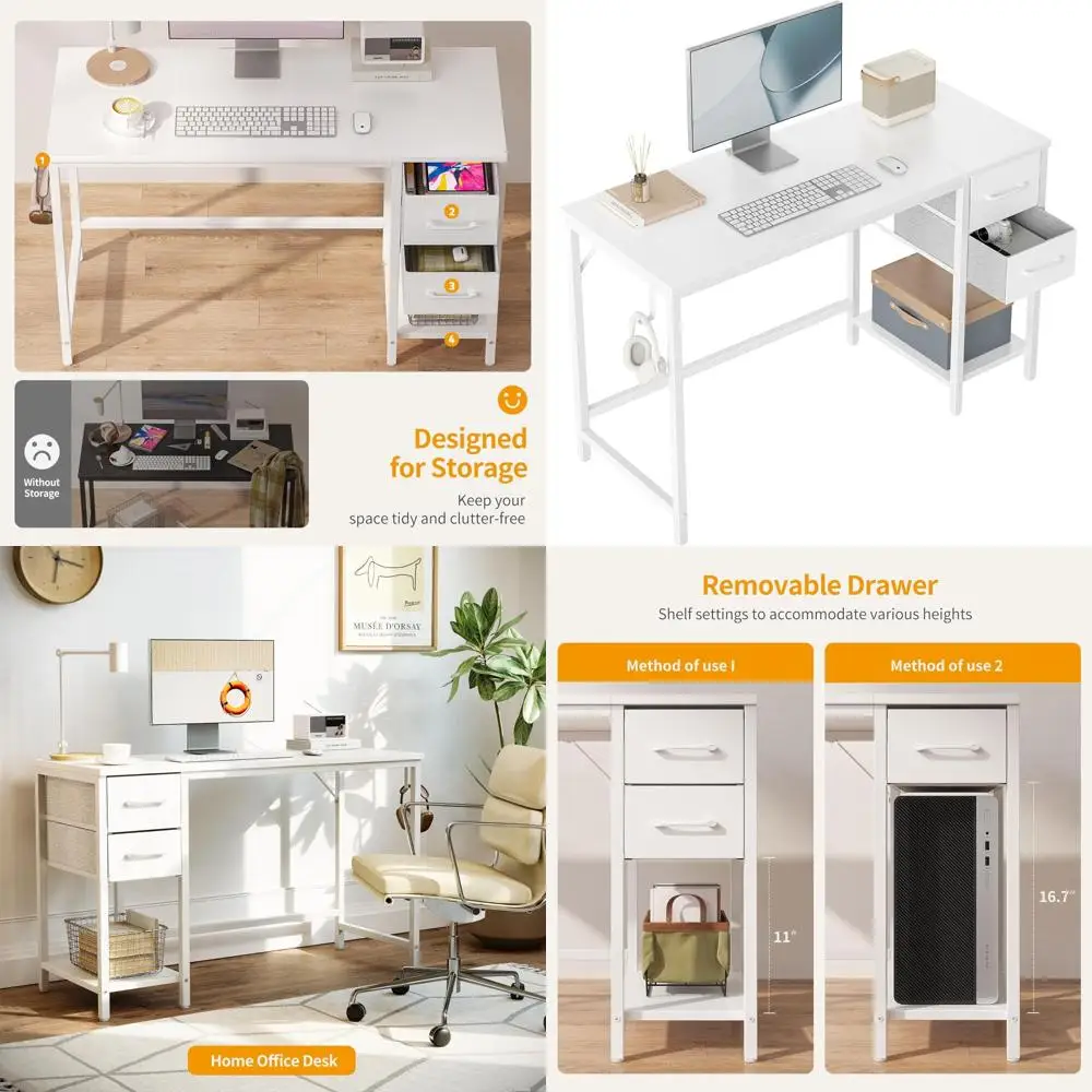 

Two-Drawer 47" White Home Office Desk for Study and Writing