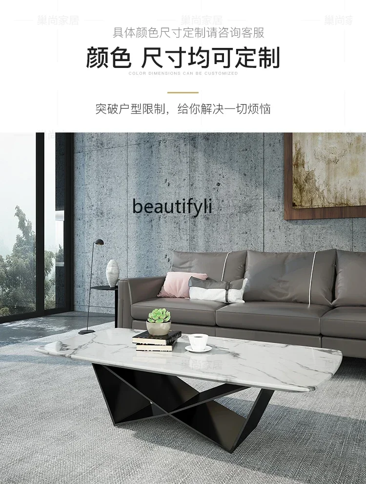 Mesa de centro nórdica, mesa de té sencilla, sala de estar, mesa de centro de mármol rectangular moderna H