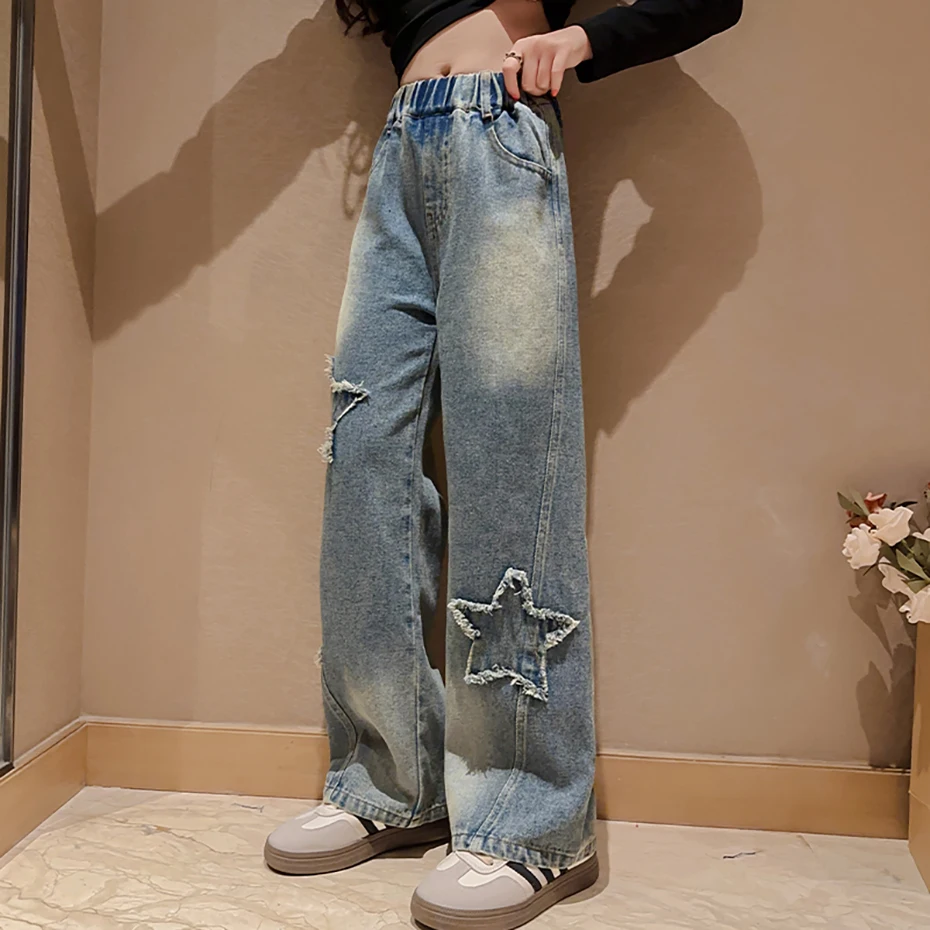 Jeans For Girl Star Pattern Girl\'s Jeans Spring Autumn Jeans Kids Casual Style Clothes For Girls 6 8 10 12 14