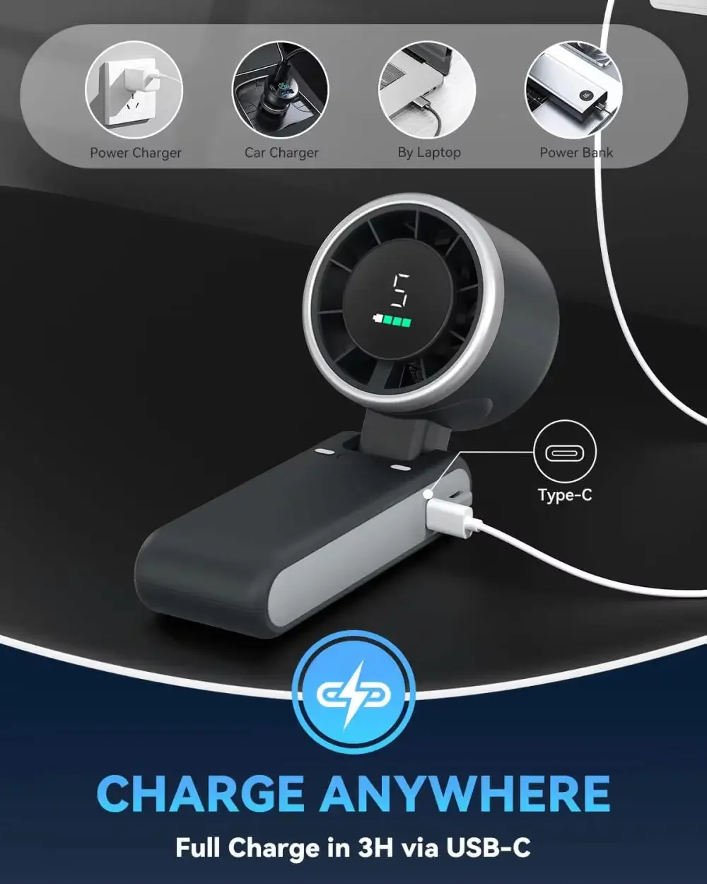 3-in-1 Fan, 5-speed, Portable Foldable Handheld Fan, USB Rechargeable Lithium Battery, USB Charging, Travel Mini Fan
