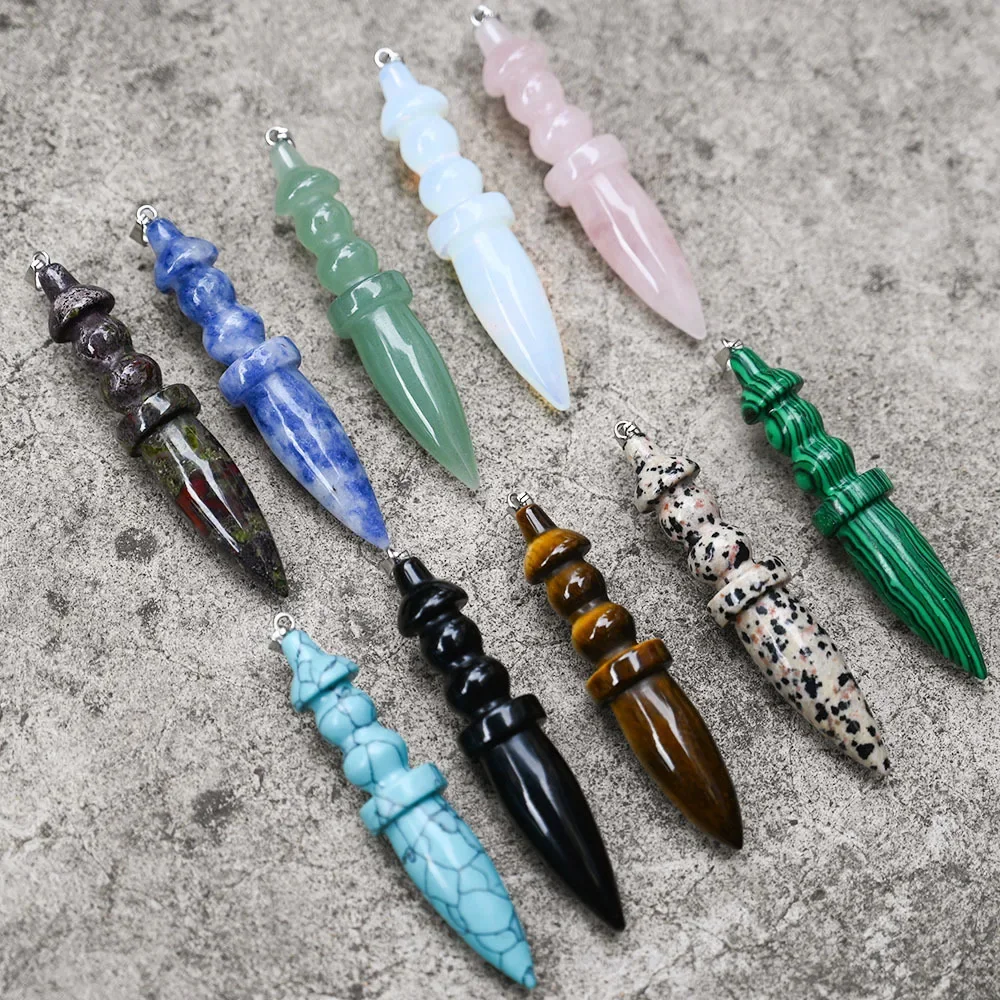 RX34 69*14mm Natural Stone Cone Pendant, Crystal Wand Pendulum for DIY Necklace Jewelry Making Supply