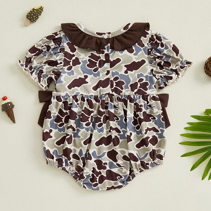الرضع طفلة رومبير جولة الرقبة قصيرة الأكمام التمويه المطبوعة ارتداءها الوليد Playsuit طفل الملابس