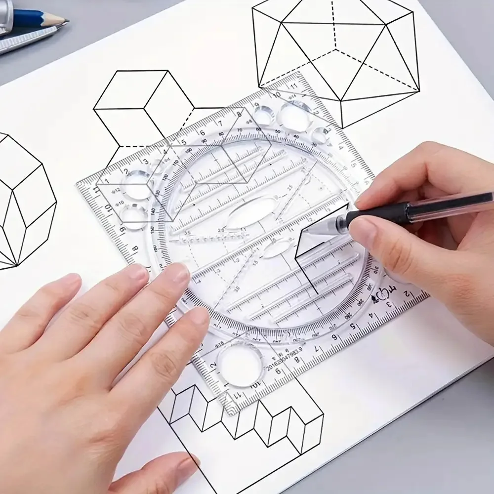 3-Piece Set of Multifunctional Drawing Rulers, Triangle Rulers, Learning Rulers, Measuring Rulers, Drawing Tools, Angle Measuring Tools, Circle Drawing Rotating Rulers, Drawing Scale Rulers, Geometric Measuring Tools