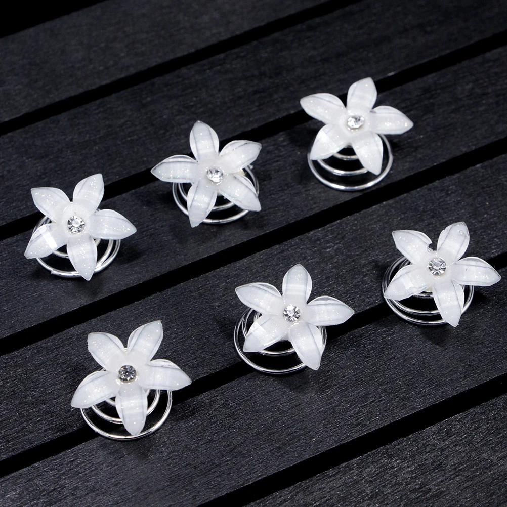 

8pcs Flower Spiral Clips Wedding Bridal Accessories Rhinestone Coil Pins Long Short Hair Updo Bun Braid Special Occasions Hair