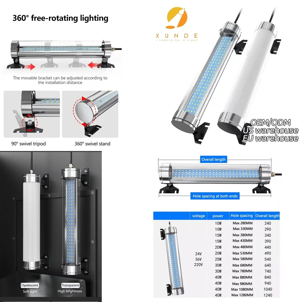 

Светодиодный рабочий светильник 15 Вт для станков с ЧПУ, IP68, водонепроницаемый, взрывозащищенный, круглый, длинный трубчатый, 24В 36В 220В