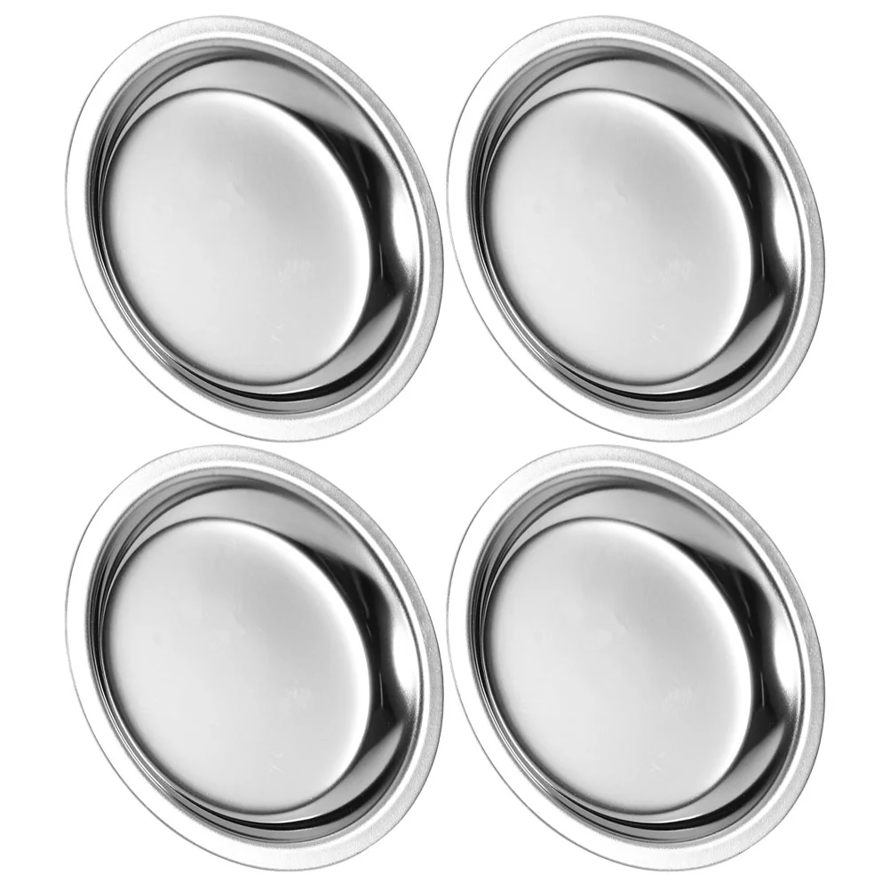 4 Pcs Coasters Tea Bags Saucer Holder 550X550X050CM Metal Plates Organizer For Cabinet Silver Storage Dish Individual