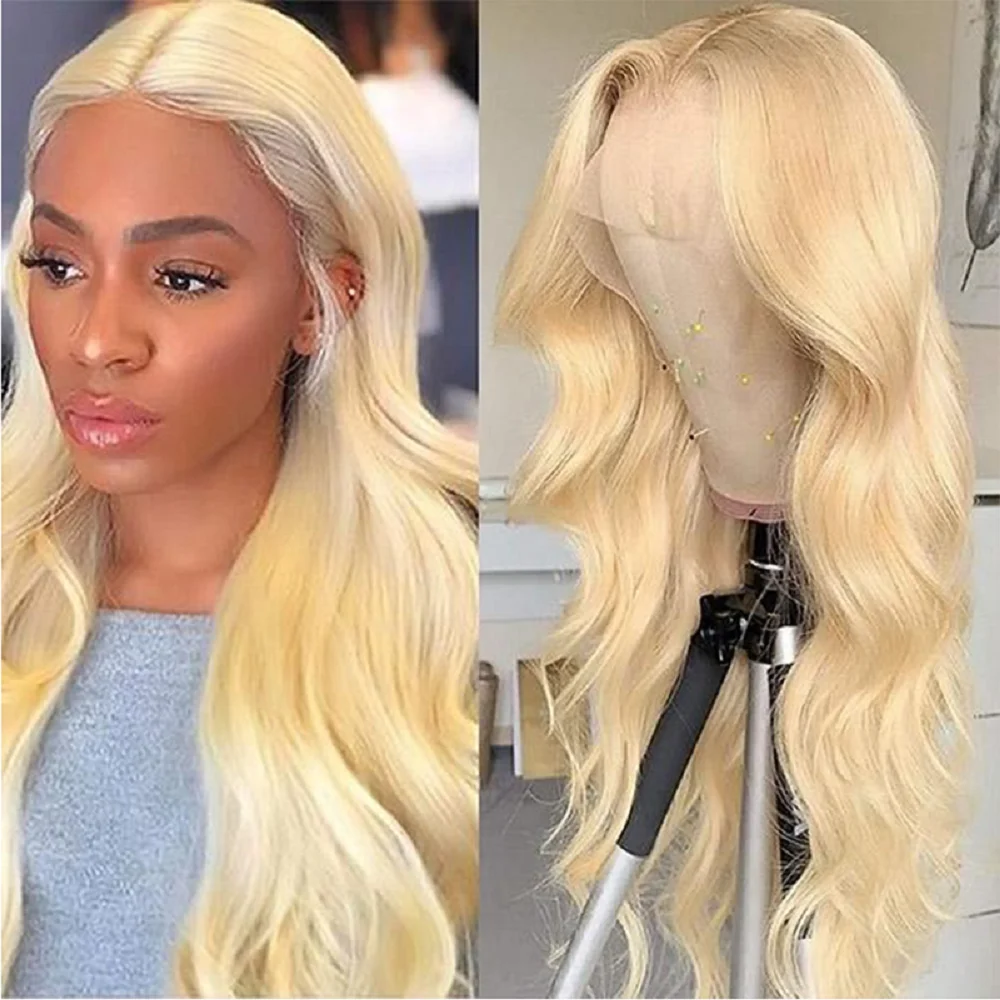 Perruques de cheveux humains ondulés colorés 613, 46 pouces, perruques frontales transparentes 13x6 en dentelle complète, densité 200, perruques frontales blondes HD 13x4