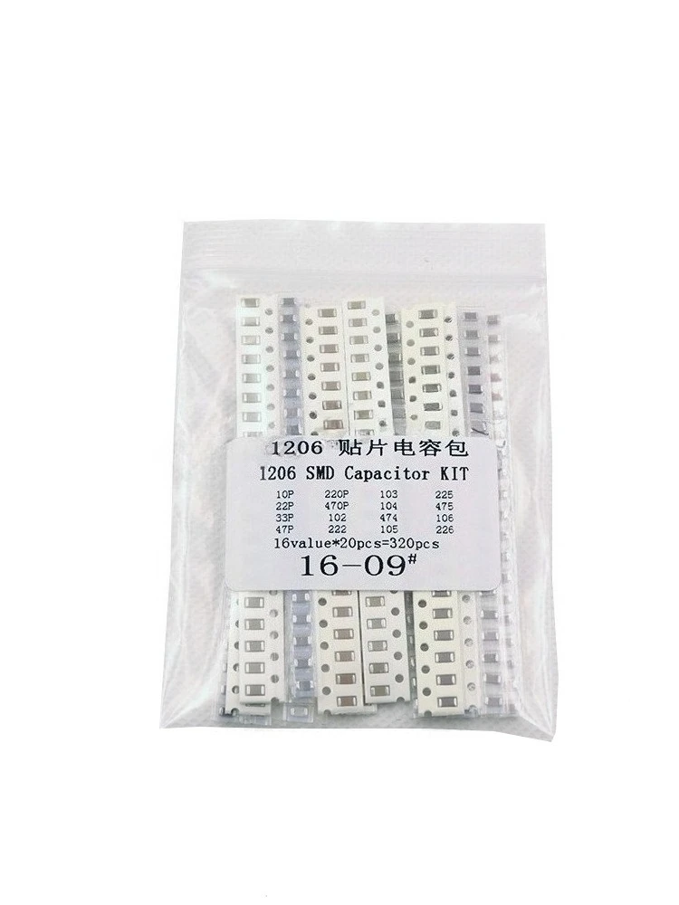 1206 SMD Capacitor Assortment Kit 16 Values 20Pcs Each Total 320Pcs 10P to 22UF Electronic Component Sample Pack