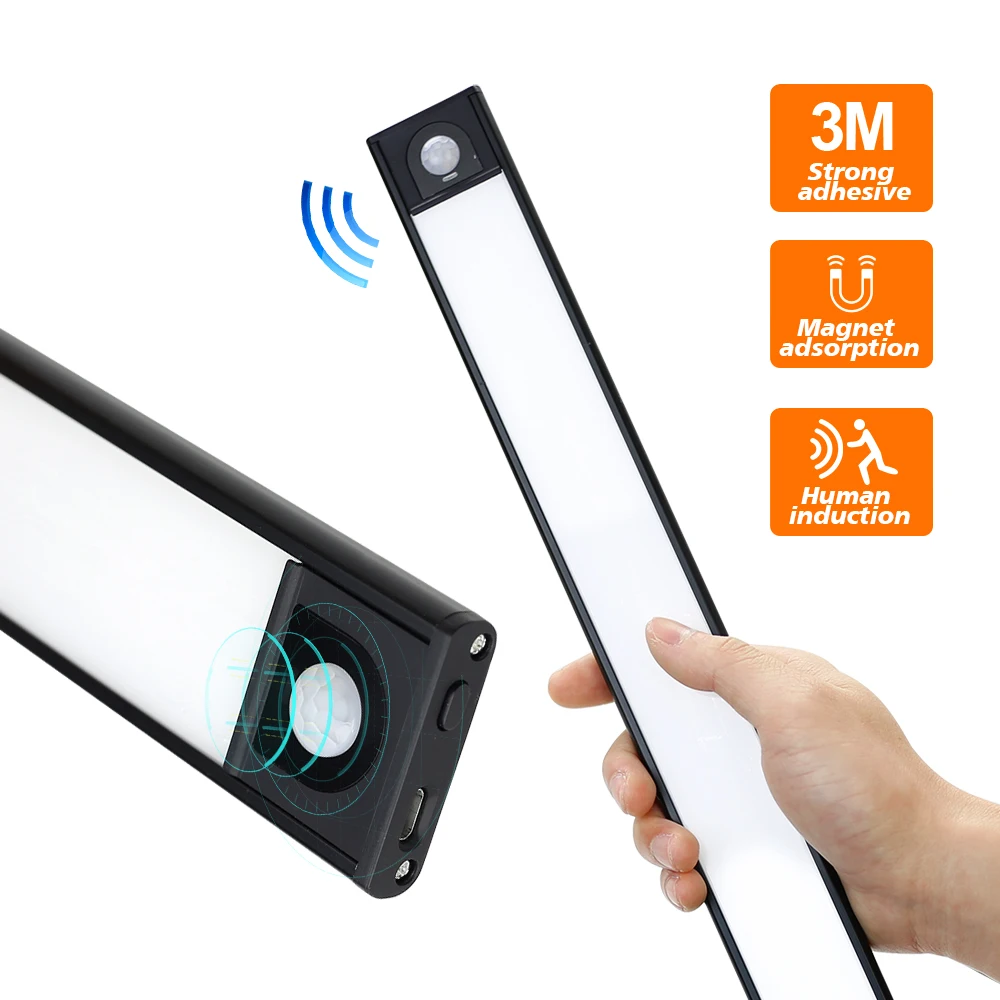 Ultra-thin LED Cabinets USB Lamps For Kitchen Wardrobe Bedroom Closet Room Motion Sensor Smart Fixture Rechargeable Night Light