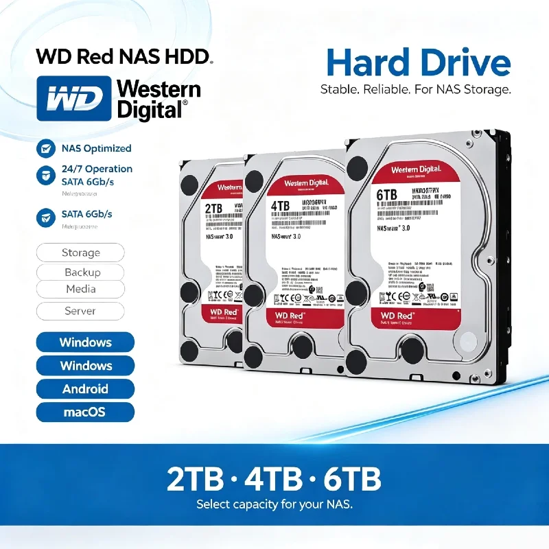 WD Red 1TB 2TB 4TB 6TB 3.5 Inch SATA 6Gb s 5400RPM 64MB Cache NAS Internal Hard Drive for Desktop Storage Pro Max