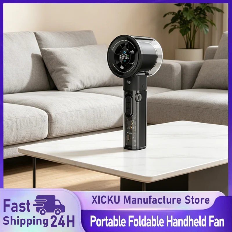 

Transparent Handheld Spray Fan 100-Speed Dial Cooling Fan with AI LED Display 10H Battery Mist Fan for Concerts Travel Office