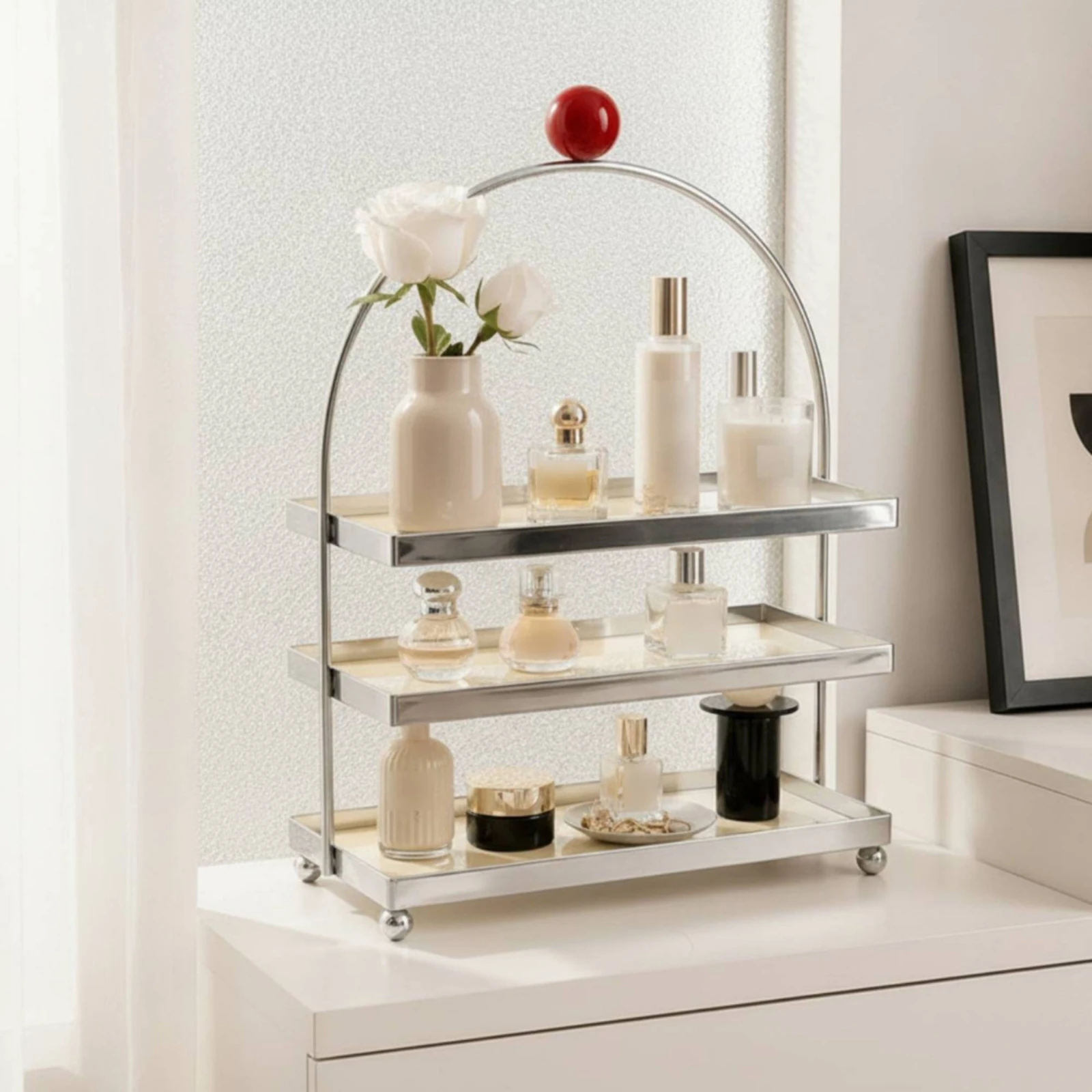 3-Tier Acrylic Organizer Shelf Clear Acrylic Organizer with Metal Frame 3-Tier Storage Rack Space-Saving Stand Modern for Vanity