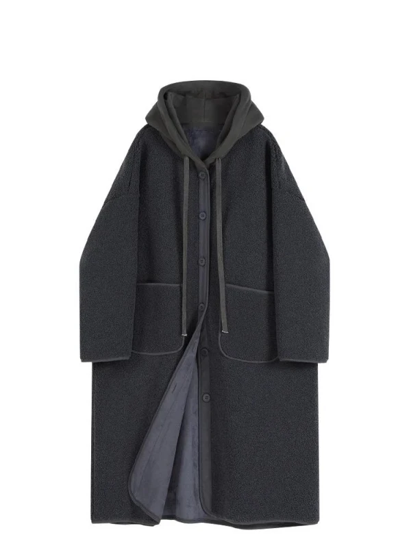 

Новинка 2025 года: Женское длинное повседневное пальто с капюшоном из овечьей шерсти, утепленное, прямого кроя, однотонное, для города