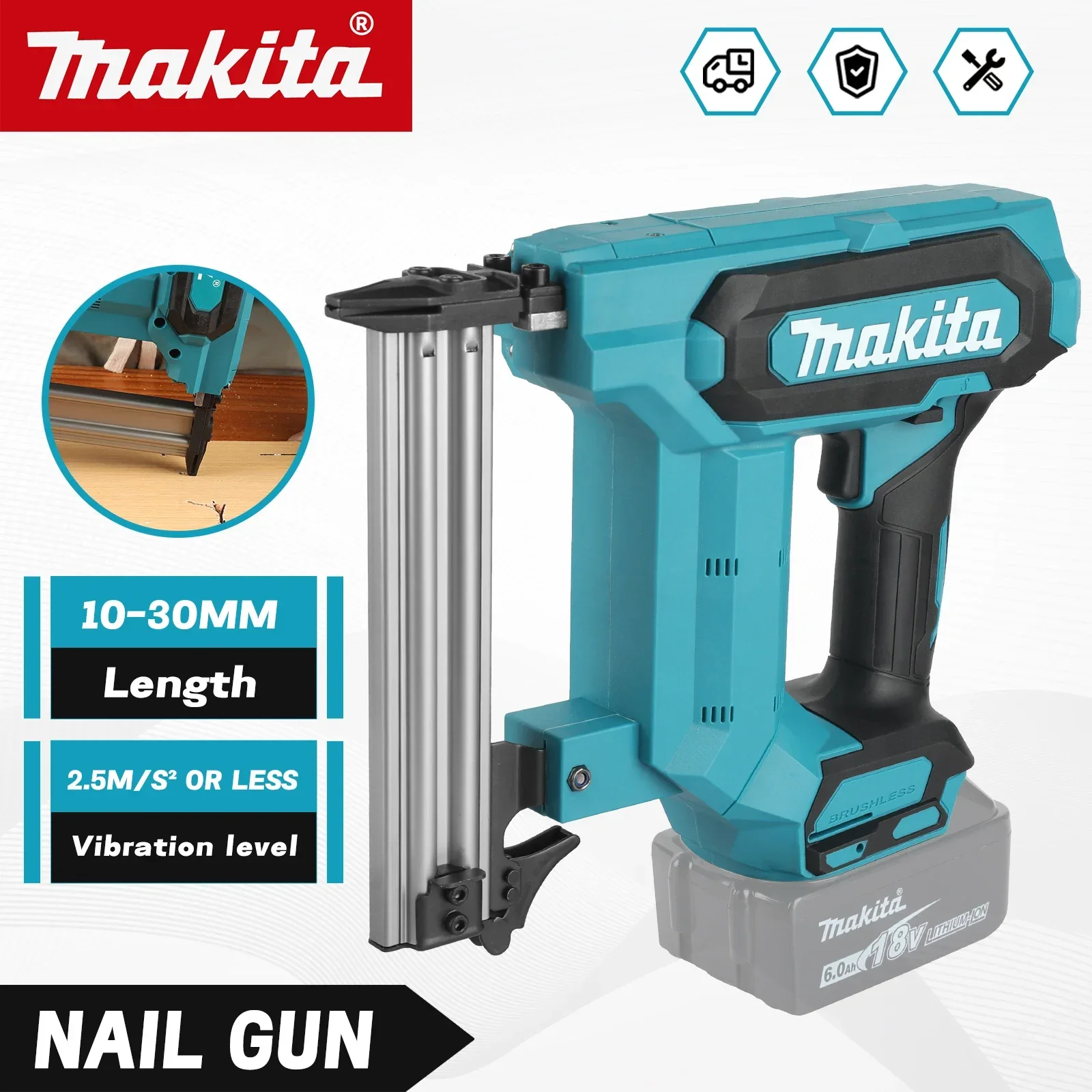Makita F30 18V LXT Brushless Cordless Nail Gun Fits 10-30mm F Brad Nails Low Vibration Woodworking Decoration Hand tools Only