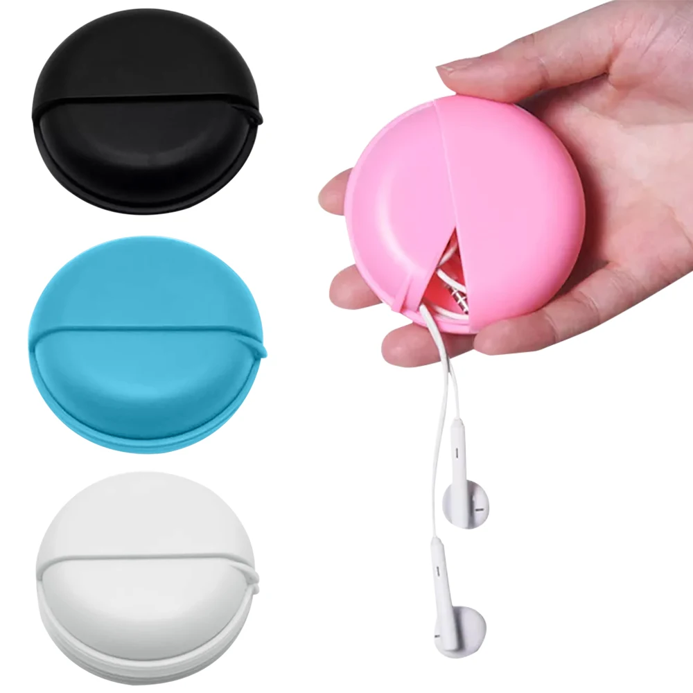 Round Earphone Case Multi-function ABS Wire Cable Organizer Rotary Storage Protective Data Line Box Headphone Storage Accessory