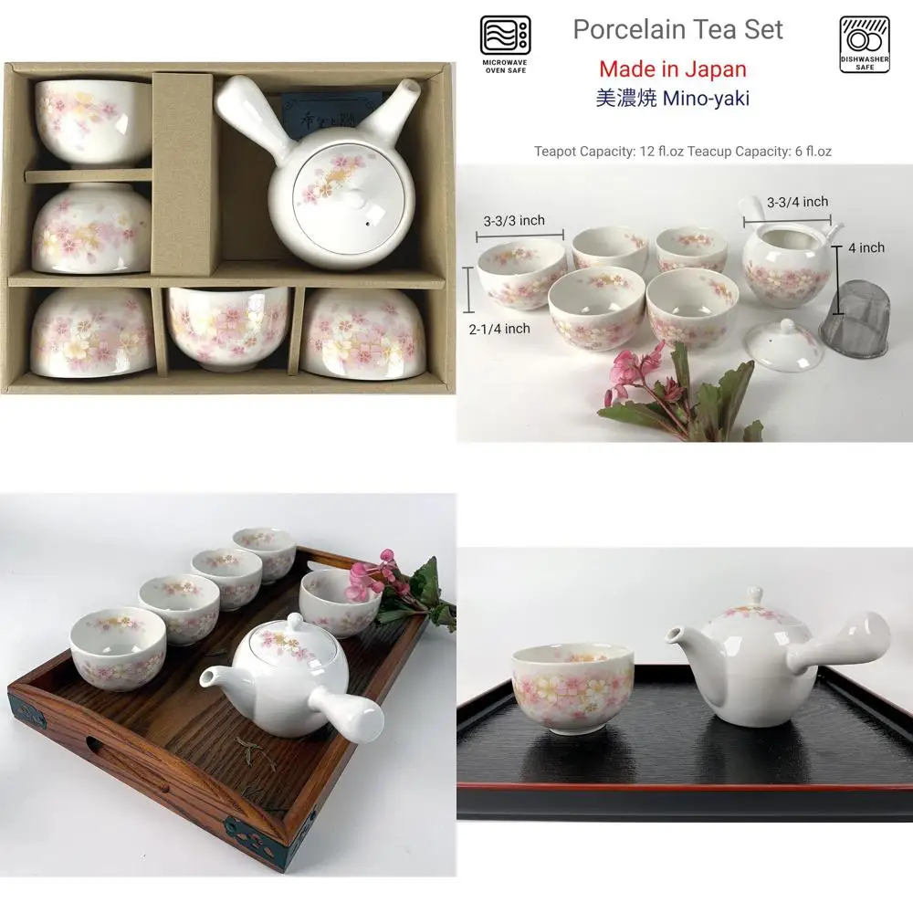 

Japanese Cherry Blossom Porcelain Tea Set for Adults, Oriental Style with Teapot and Cups