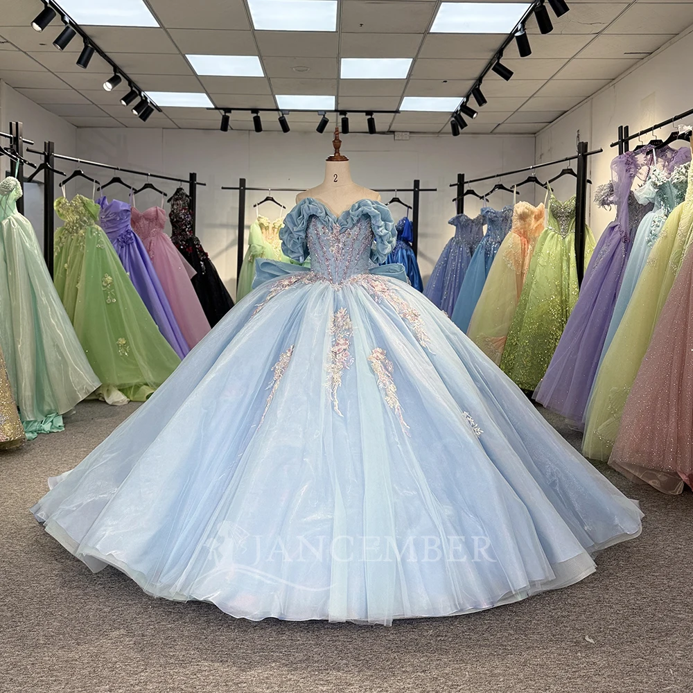 

Princess Ball Gown Quinceanera Dresses vestidos de festa Glittering Tulle Romantic Short Sleeves Birthday Party Customized