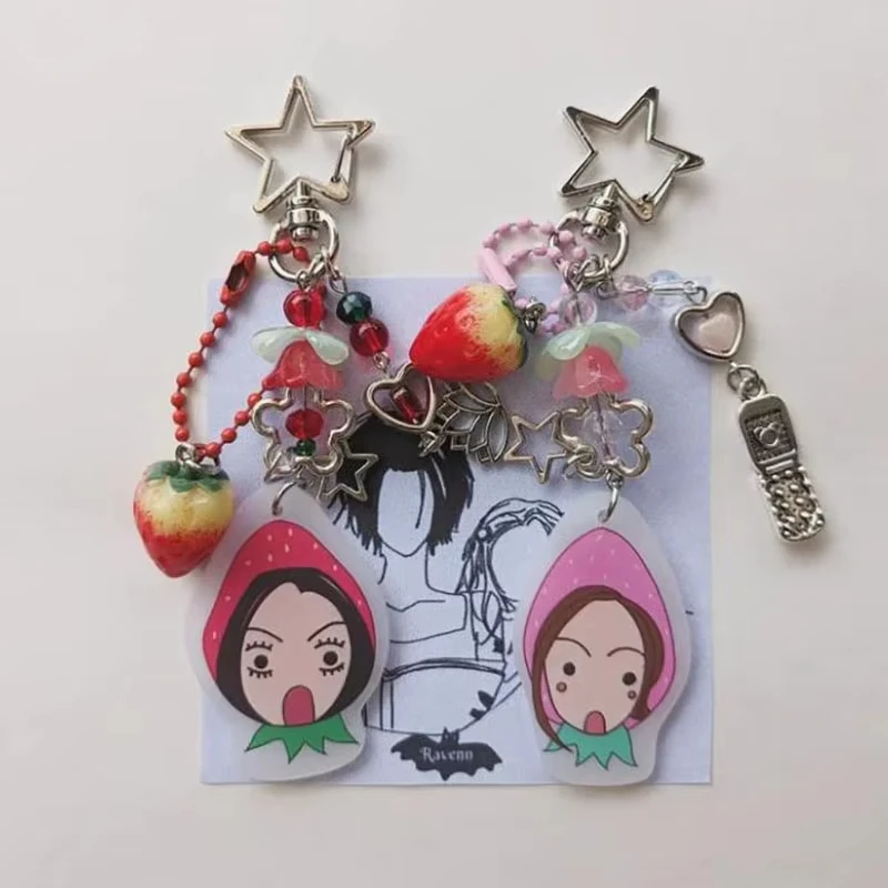 Super Osaki Nana Anime Nana Hachi Matching Phonecharm Heart Strawberry Pendant Keychain Y2K Handmade Jewelry