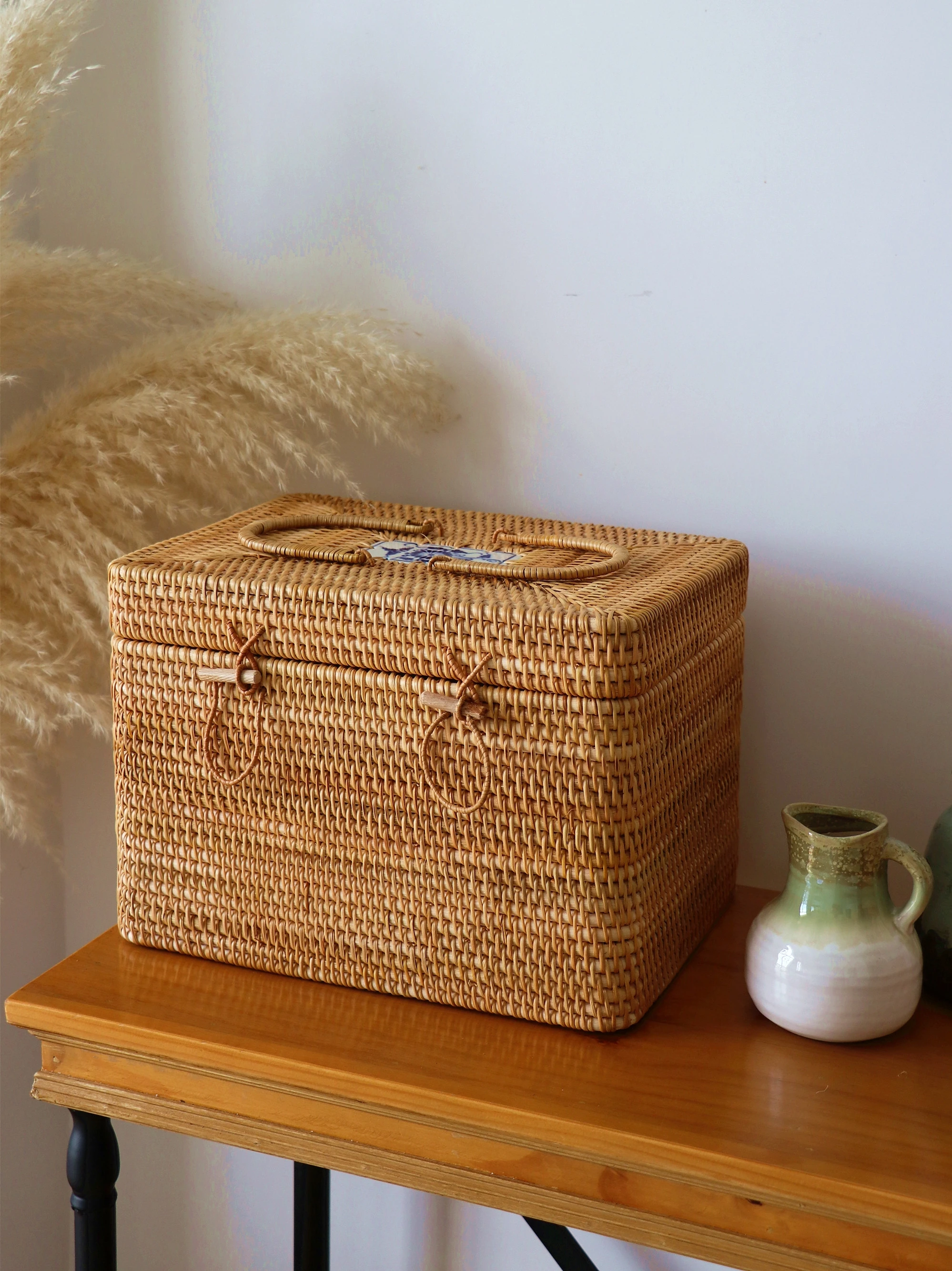 Vietnam autumn rattan natural handmade rattan storage box, tea ceremony accessories storage box, tea set items, outdoor portable