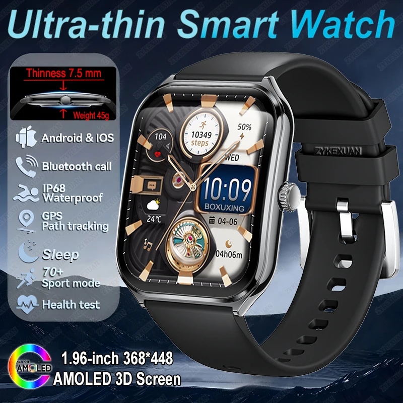 New For OPPO Ultra Thin Smart Watch Men 1.96' HD AMOLED 70+ Sports Mode Health Monitor Bluetooth Call Waterproof Smartwatch Woma