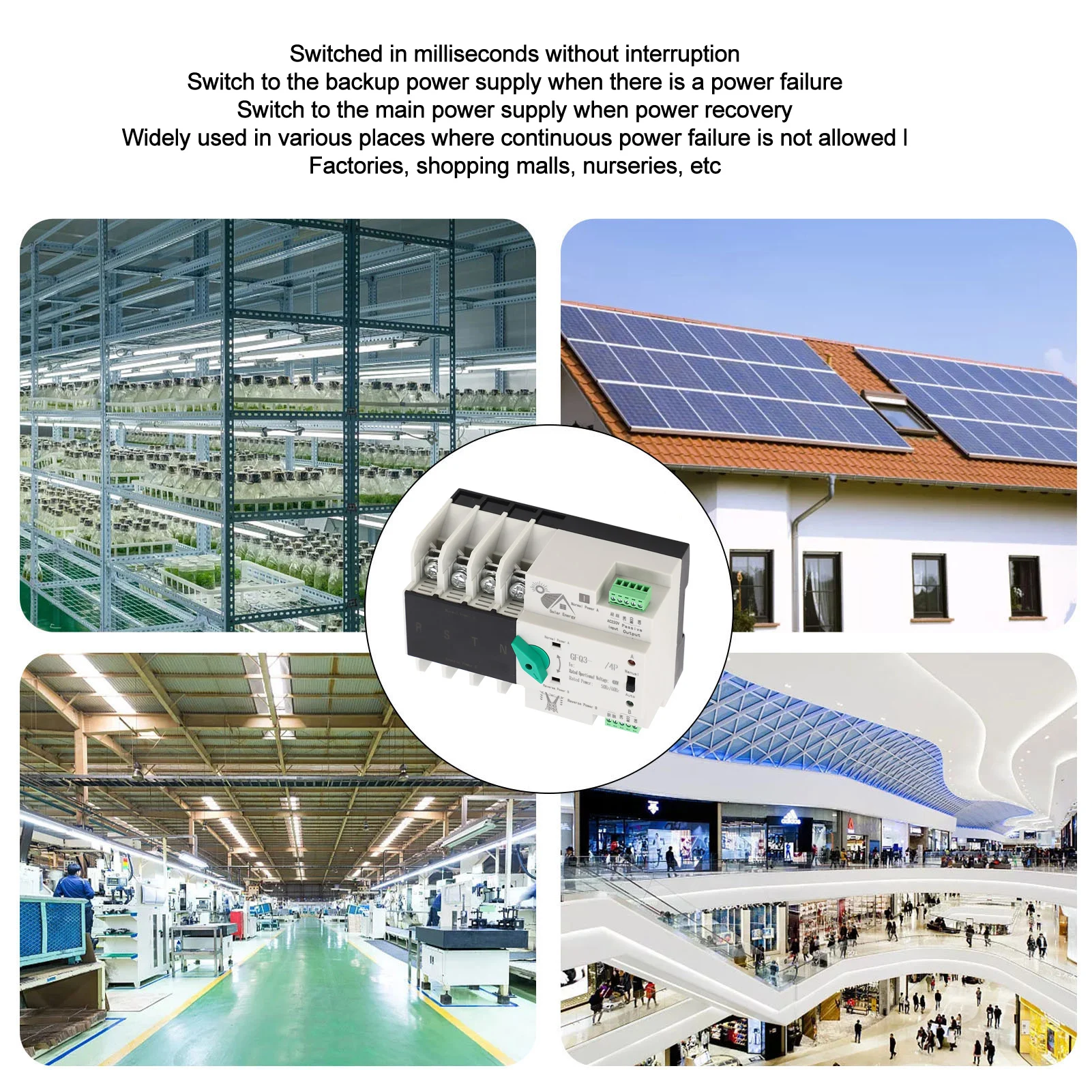 

Двойной электронный выключатель питания 4P AC400V с автоматической передачей миллисекундного переключения для заводов