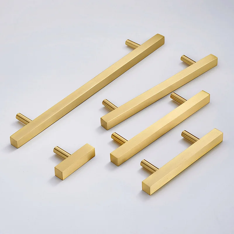 Furniture Handles Wardrobe Door Pull Brass Drawer Handle Square T Bar Straight Kitchen Cabinet Closet Knob
