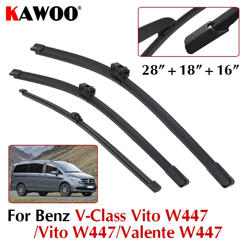 Escobilla limpiaparabrisas de coche 28 "+ 18" + 16 "para mercedes-benz Clase V Vito W447 Valente W447 2015-2025 juego de limpiaparabrisas delantero trasero