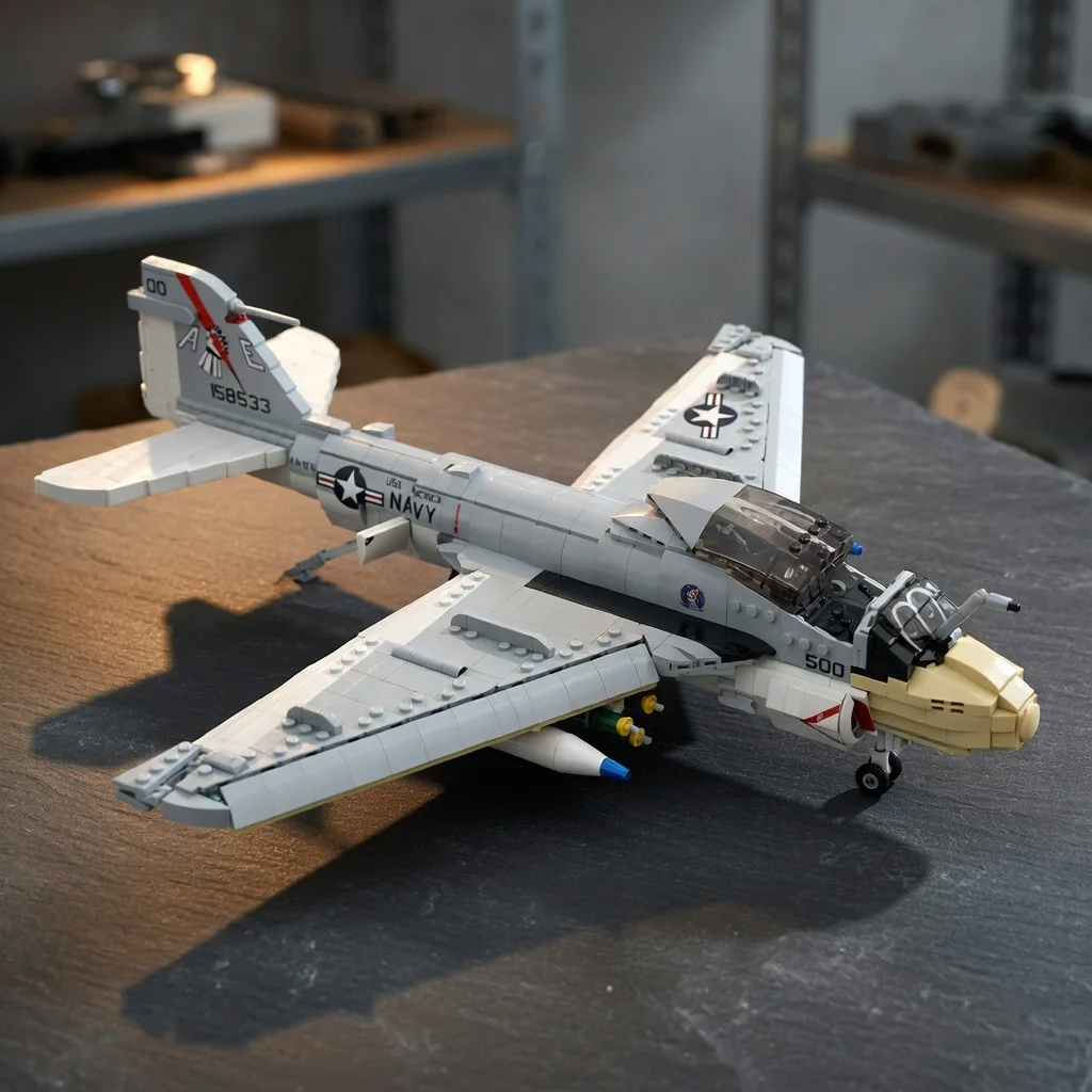 MOC Military A-6E Intruder Fighter Building Blocks 1:35 Scale Navy Attack Aircraft DIY Model Toy No Stickers No Missiles Gift