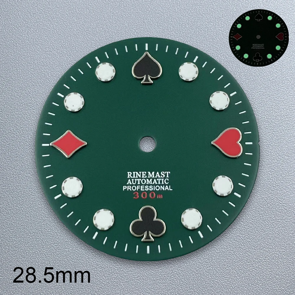 28.5mm S Logo Poker Dial Suitable For NH35/NH36/4R Japanese Automatic Movement C3 Green Luminous Watch Modification Accessories