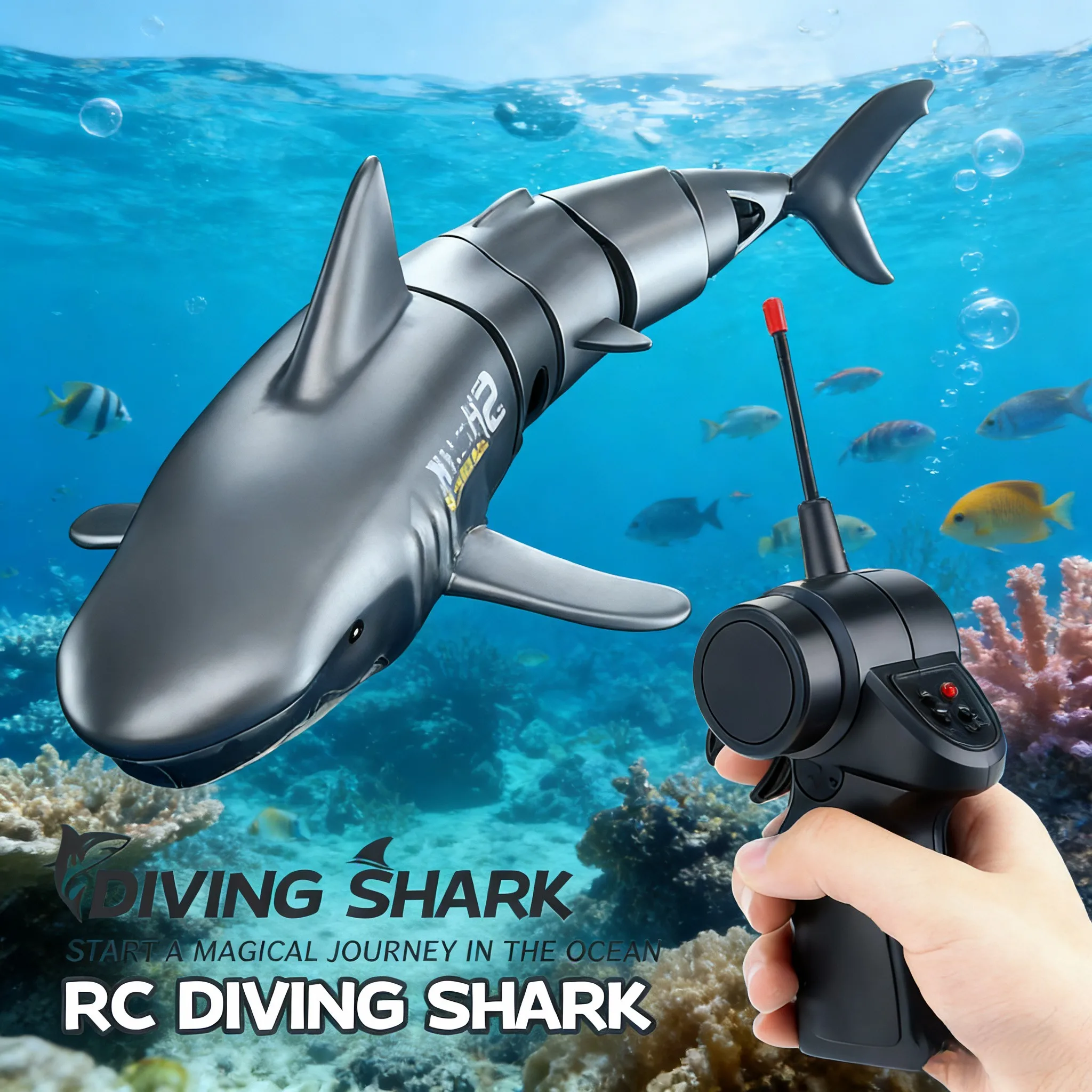 

Новая радиоуправляемая акула для дайвинга 2026 года | Электрическая бионическая акула с имитацией дистанционного управления | Подводный аппарат с двойным вращающимся пропеллером