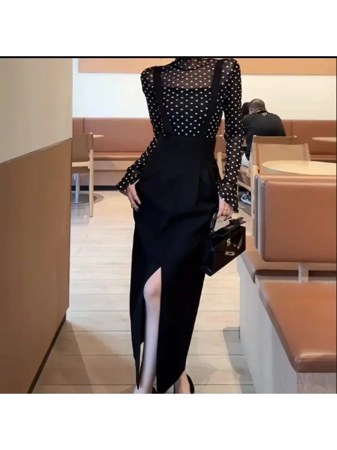 

Fashionable Slimming Straight Tube Skirt Set with Strap High Waist Split Design Autumn Collection Korean Style Women's Outfit