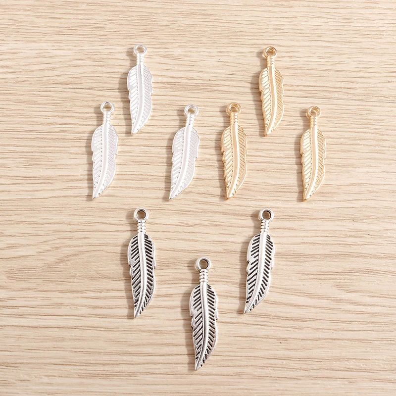 Tusember 20 Stück 8*31mm Niedliche Blatt-Anhänger Feder-Anhänger für Handgemachtes Basteln DIY Halsketten Ohrringe Mode Schmuckherstellung Zubehör – Detail 3