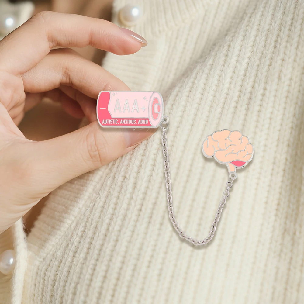 Autismus AAA-Batterie-Brosche Neurodiversität Rosa Gehirn Emaille-Anstecknadel Batterie-Verbindungs-Gehirn Metall-Anstecknadel Logo für gemeinnützige Zwecke Accessoires Geschenk – Detail 7