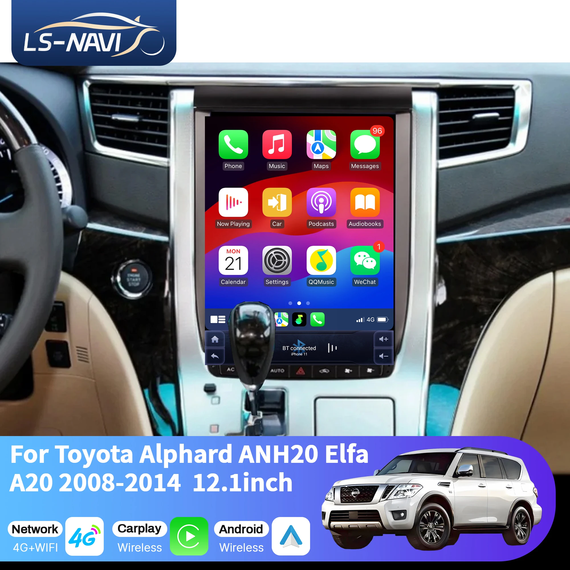

12.1 inch Car Radio For Toyota Alphard ANH20 Elfa A20 2008-2014 Head Unit Wireless Bluetooth CarPlay Touch Screen Stereo System