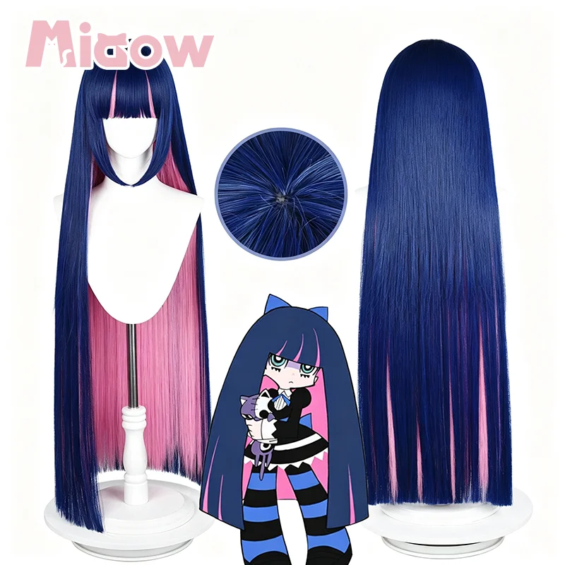 Anime 'Panty & Stocking with Garterbelt' Stocking Cosplay Wig, Long Straight Dark Blue Pink Wig for Halloween Cosplay Party