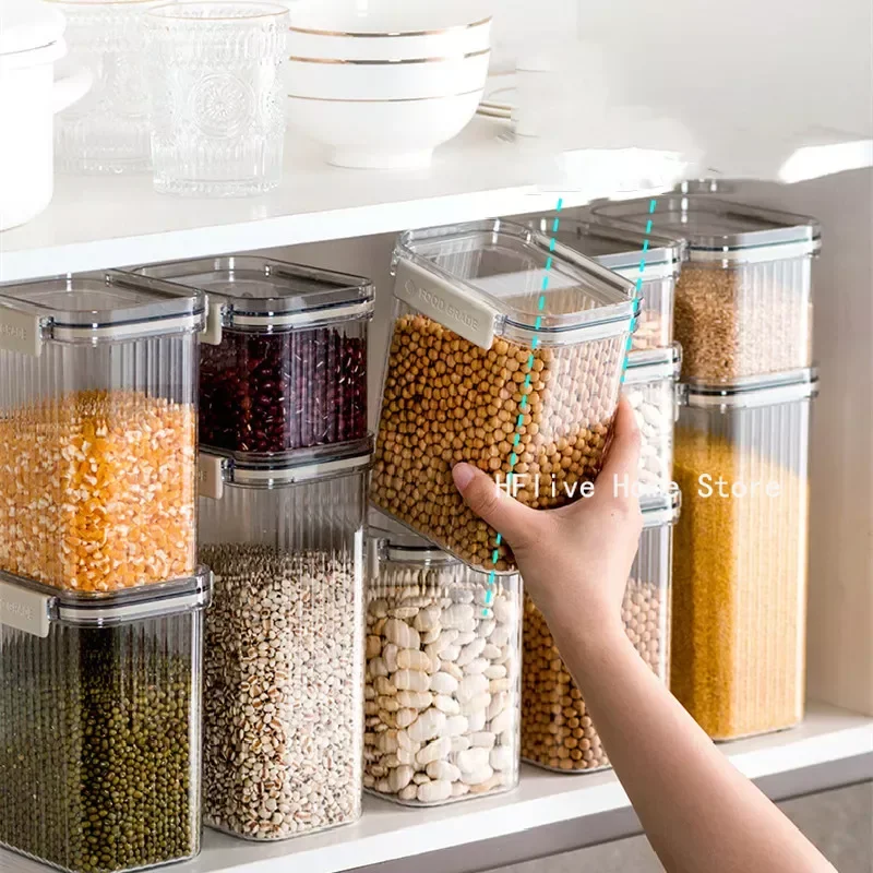 Storage Boxes Rice Container Kitchen Accessories Organizer Fridge Sealed Home Hermetic Pot for Food Transparent Cereals Plastic